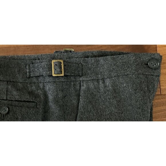 THEORY Wool Blend Trousers Heather Gray Site Buckles Wide Leg Size 8 - Picture 10 of 11